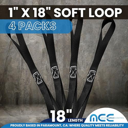 Mega Cargo Control Black 1" x 18" Handlebar Tie Down - 4 Pack of Soft Tie Loops, 800 Lbs Working Load Limit - color: Black (4 - Pack), size: Soft Tie Loops