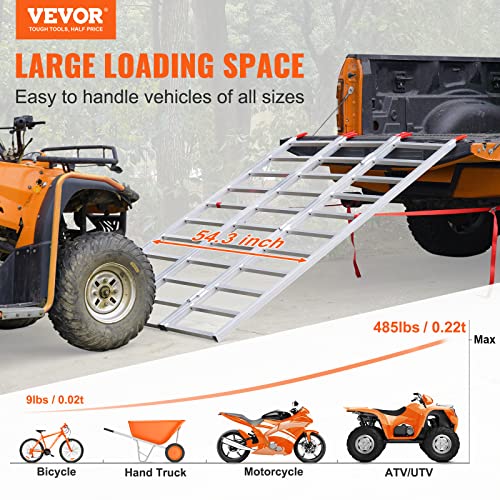 VEVOR Aluminum Ramps, 1500 lbs, Folding Loading Ramp with Load Straps, Tri-Fold Ramp for Motorcycles,UTVs, ATVs, Trucks, Lawnmowers, Snow Blowers, 77" L x 54" W, Sliver - size: 1500lbs