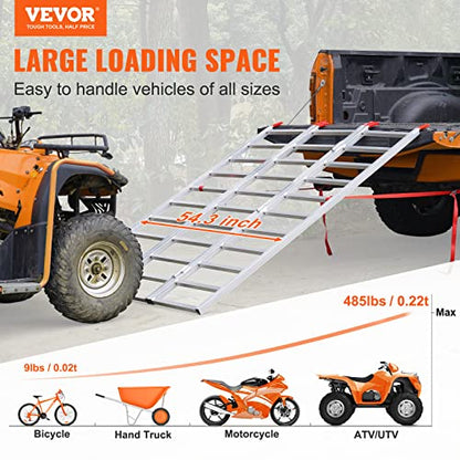 VEVOR Aluminum Ramps, 1500 lbs, Folding Loading Ramp with Load Straps, Tri-Fold Ramp for Motorcycles,UTVs, ATVs, Trucks, Lawnmowers, Snow Blowers, 77" L x 54" W, Sliver - size: 1500lbs