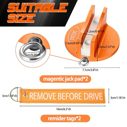 DEDC Universal Aluminum Grooved Magnetic Jack Pad 2 Pcs, Jacking Puck Pinch Weld Frame Rail Adapter with 2 Reminder Streamers, Oil Change Mush Haves, Mechanic Tools in Garage, Gifts for Mechanics - size: Orange 2 Pcs with 2 Reminder Streamers