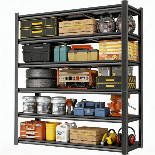 Heavy Duty Garage Shelving, 6-Tier Metal Garage Storage Shelves, Adjustable Steel Shelving Unit, Wide Tall Storage Rack for Garage Warehouse, Black, 45" W x 18" D x 77" H - size: 6TIER-45"W X 18"D X 77"H