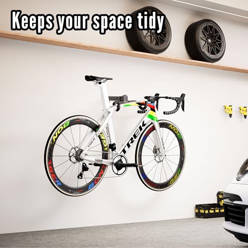 Bicycle Wall Mount Bike Rack Garage Wall Mount Bike Hooks Garage Bike Storage Rack for Indoor Home Horizontal Bicycle Wall Hanger Heavy Duty Metal Bike Holder for Road Mountain Hybrid Bikes 2 Pack - size: Two-Piece Set