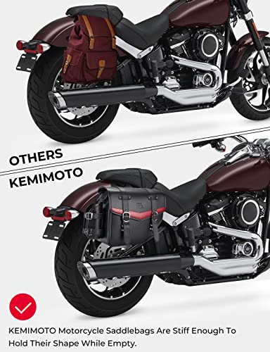KEMIMOTO Quick Release Buckle Motorcycle Saddle Bags with Cup Holder 18L (9Lx2) PU Leather Saddlebags Waterproof Capacity Compatible with Softail Dyna Road King Universal