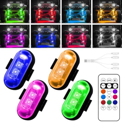 Wireless LED Lights for Car, Wireless Rock Lights with 8 Colors 10 Modes,Led Strobe Warning Light, Motorcycles, Boats, Camping, Bikes, Drones，Design in USA (4pcs Black) - size: 4pcs