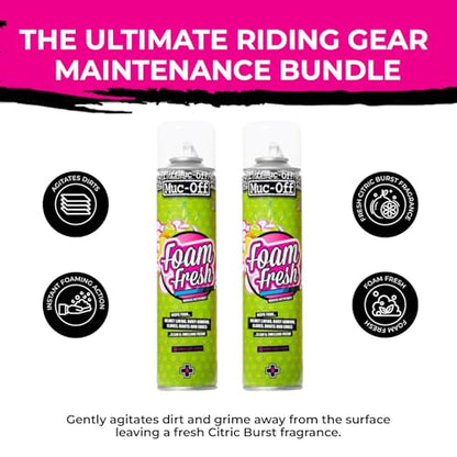 Muc-Off Foam Fresh 2-Pack | Cleaner Foam for Gloves, Pads, Boots & Riding Gear | Instant Foaming Action Removes Dirt, Sweat & Odours | Universal Fit | Fresh Smell & Long-Lasting Fabric Care