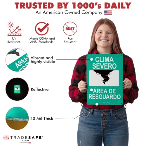 TRADESAFE Severe Weather Shelter Area Sign - Clima Severo, Área De Resguardo Spanish Sign, Quick Install, Light Reflective, UV-Resistant, Waterproof, 10” X 14” Aluminum Safety Signs - style: Clima Severo Área De Resguardo