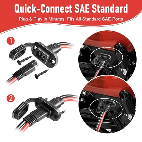 SAE Connector 1FT 10AWG, SAE Battery Quick Connect Plug Waterproof Extension Cable for Solar Panel, Street Glide, Road Glide, Motorcycle Charging Port Upgrade, RV, Solar Generator Battery Charger - size: 1FT