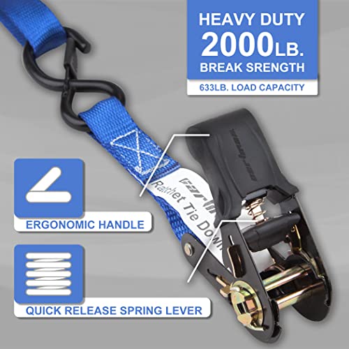 Cartman Ratchet Tie Down Straps 4PK 2,000lb Max Break Strength with Premium 1" x 15' Rachet Tie Downs with Padded Handles, 4PK 1" x 18" Soft Loop for Moving, Securing Cargo - style: 4PK Blue
