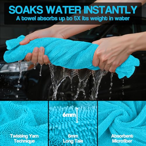 Bolant 4 Pack Twisted Loop Car Drying Towel, Microfiber Towels for Cars 24"x36", Reusable Shammy Quick Dry Cloth for Auto, Boat, Kitchen, Windows & Bathroom（Blue） - color: Blue