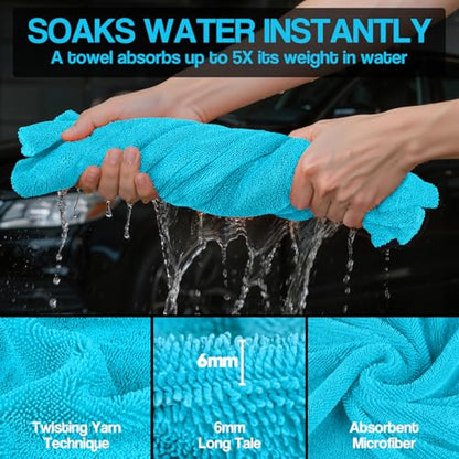 Bolant 4 Pack Twisted Loop Car Drying Towel, Microfiber Towels for Cars 24"x36", Reusable Shammy Quick Dry Cloth for Auto, Boat, Kitchen, Windows & Bathroom（Blue） - color: Blue