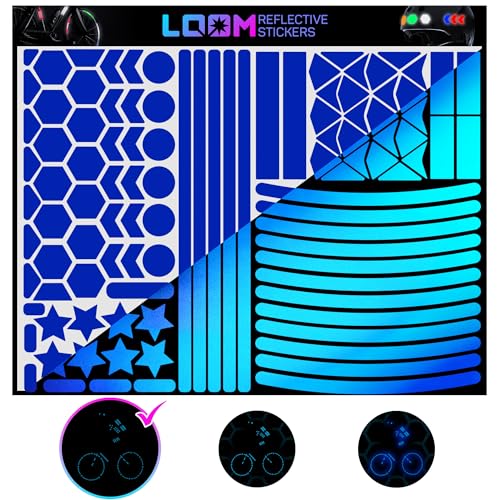 LOOM Reflective Stickers Mega Kit (101pcs Blue)• Nighttime Safety Waterproof Self-Adhesive Decals for Helmets, Skateboard, Bike, Scooter, E-Bike, Motorcycle & Strollers • Bright Colors - color: Blue
