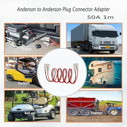 Anderson Plug Connector Cable 50A Battery Connector Quick Connectors Power Transfer Jumper Quick Connect Cable for Truck,Forklift Battery Charging（1M） - size: Anderson-Anderson 50A 1m