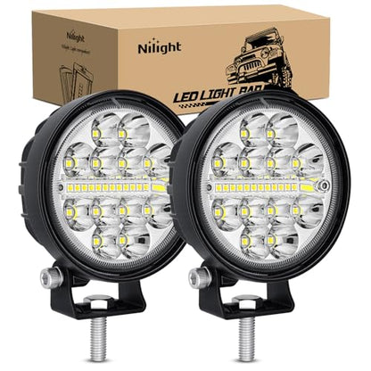 Nilight LED Light Pods 2PCS 3 Inch 36W Round Upgraded Spot Flood Combo Beam Driving Fog Work Backup Bumper Roof Lighting for Offroad Pickup Truck ATV UTV SUV 4x4 Van Camper Boat - color: 2Pcs 24Led Combo Lights