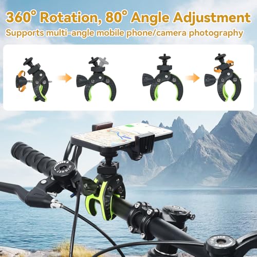 UTEBIT Super Clamp Camera Mount Kit for Gopro, 360° Rotation 1/4 Screw Head Cell Phone Tripod Mount, Adapter Mount Compatible with Action Cam DSLR Bike Motorcycle Handlebar Accessories Black/Green - color: Black + Green