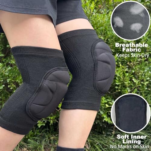 Volleyball Knee Pads for Men & Women Wrestling, Football, Basketball, Anti-Slip Sports Knee Sleeves for Skating - Soft Knee Pad with Thick Foam for Gardening, Cleaning, Flooring Work - Black S/M