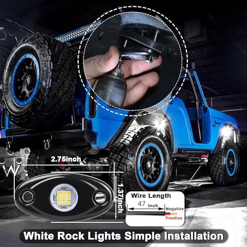24 Pods White Led Rock Lights，Automotive General Under Body Neon Glow Led Pure Light Kit Ip68 Waterproof 3.8ft Extension Wires for Car Truck Boat Rv ATV Utv SUV RZR Motorcycle Trail Rig Lamp（White） - color: White-24pcs