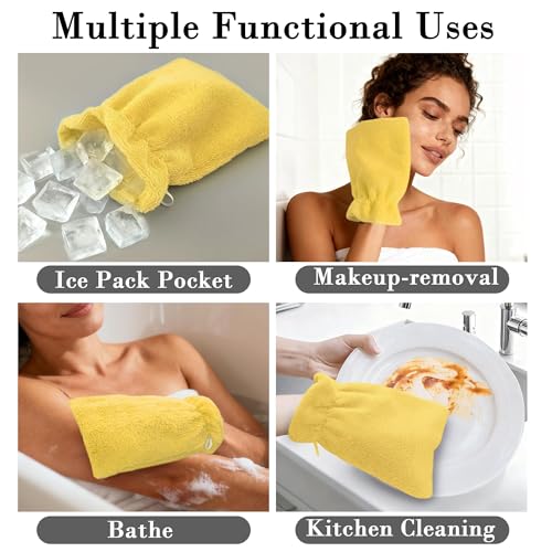 VOOVA & MOVAS Washcloths for Body, 8.3"x6.3" - 100% Cotton,Soft Absorbent Bath Mitt Washcloth with Hanging Loop, Bath Mitts for Shower, Yellow - color: Yellow