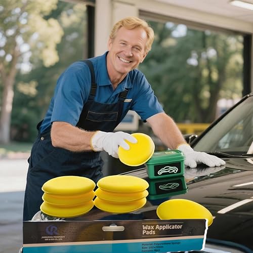 4" Sponge Detailing Applicator Pad, Car Wax Applicator, Yellow, 8 Pack no Compression Buffing & Detail Polishing Foam Pads for Car, Bathroom, Leather Cleaning and Fine Polishing
