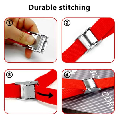 10 Pack Lashing Straps with Buckles Adjustable, 1" x 78" Cam Buckle Tie Down Strap, Red Cargo Straps for Securing Luggage, Cargo, Bicycles, Motorcycles - size: Red 1" x 78"