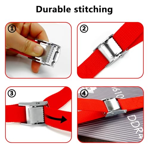 10 Pack Lashing Straps with Buckles Adjustable, 1" x 78" Cam Buckle Tie Down Strap, Red Cargo Straps for Securing Luggage, Cargo, Bicycles, Motorcycles - size: Red 1" x 78"