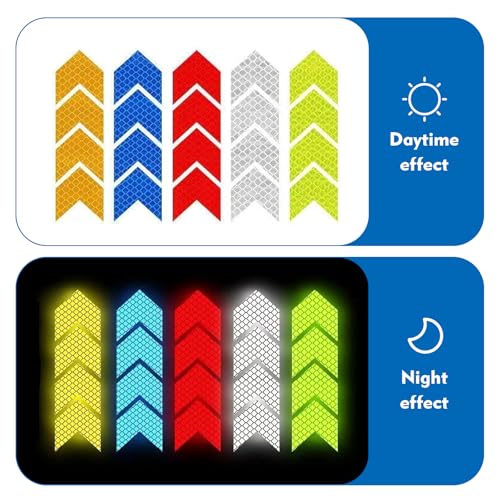 10 PCS Car Arrow Reflective Stickers, 1.97" x 1.81" Waterproof Safety Tapes, High Visibility Night Caution Warning Reflective Stickers, Universal for Most Cars (Blue) - color: Blue