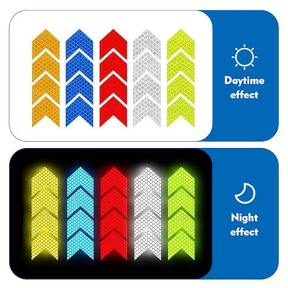 10 PCS Car Arrow Reflective Stickers, 1.97" x 1.81" Waterproof Safety Tapes, High Visibility Night Caution Warning Reflective Stickers, Universal for Most Cars (Blue) - color: Blue