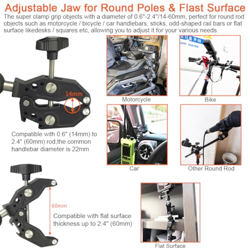 Motorcycle Handlebar Clamp Mount Base with 25mm/1 Inch Ball Compatible with RAM mounts B Size Double Socket Arm, 1" Ball Handle Bar Clamp Mount for Motorcycle Bicycle Phone Holder Camera