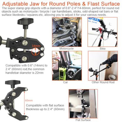 Motorcycle Handlebar Clamp Mount Base with 25mm/1 Inch Ball Compatible with RAM mounts B Size Double Socket Arm, 1" Ball Handle Bar Clamp Mount for Motorcycle Bicycle Phone Holder Camera