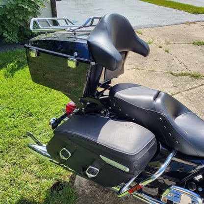 ECOTRIC King Luggage Trunk W/Backrest & Mount Rack Compatible with Harley Davidson Touring Model 2009-2013 Electra Glide/CVO/Road Glide/Road King/Street Glide Top Luggage Rack Carrier Set - color: Black, size: King Luggage Trunk W/ Backrest Pad & Luggage