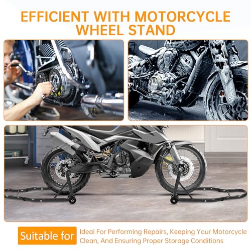Heavy Duty Motorcycle Lift Stand Set, Front & Rear Wheel Paddock Stand with Adjustable Prong A dapter + L Swingarm Spool, 900 Lb Capacity for Bike Maintenance & Repairs, Black - color: Black