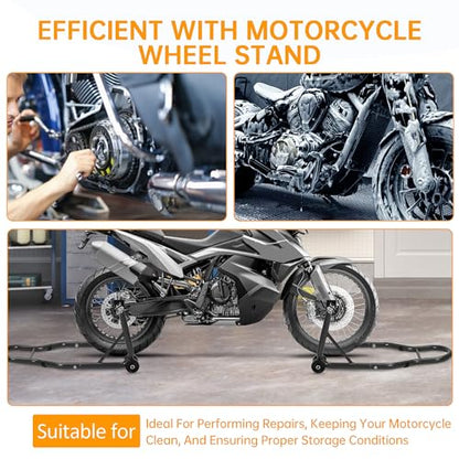 Heavy Duty Motorcycle Lift Stand Set, Front & Rear Wheel Paddock Stand with Adjustable Prong A dapter + L Swingarm Spool, 900 Lb Capacity for Bike Maintenance & Repairs, Black - color: Black