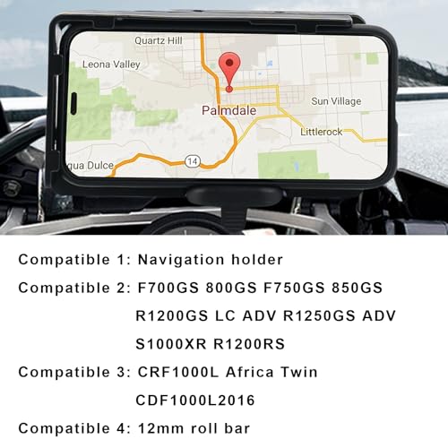 MDPROMCP R1200GS Motorcycle Phone Holder with Double USB Charger Mobile Phone Mount GPS Navigation Bracket Compatible with F700GS F800GS R1200GS R1250GS CRF1000L Africa Twin 12MM Roll Bar