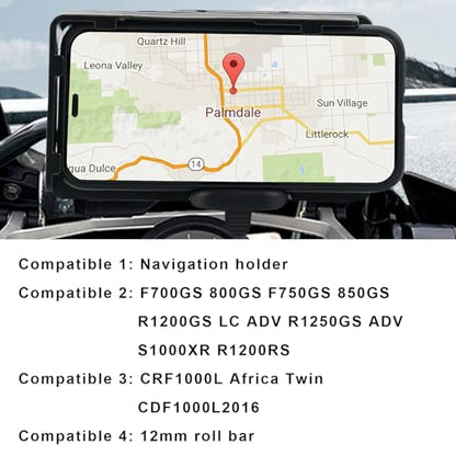 MDPROMCP R1200GS Motorcycle Phone Holder with Double USB Charger Mobile Phone Mount GPS Navigation Bracket Compatible with F700GS F800GS R1200GS R1250GS CRF1000L Africa Twin 12MM Roll Bar