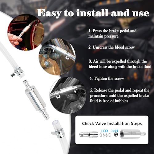 Brake Bleeder Hose,One Men Motorcycle Brake Bleeder Kit for Maintenance & Replacement of Brakes Fluid,Essential Clutch Bleeders Kit with Brakes Bleeders One Way Valve & Clamp