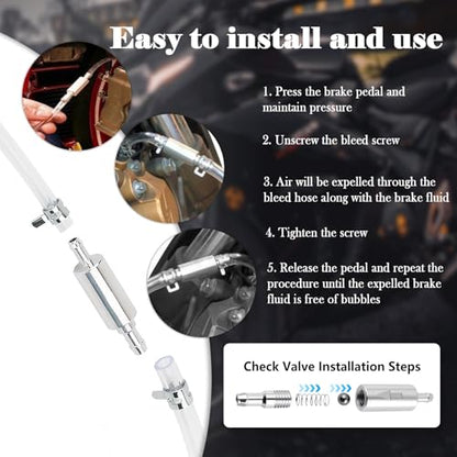 Brake Bleeder Hose,One Men Motorcycle Brake Bleeder Kit for Maintenance & Replacement of Brakes Fluid,Essential Clutch Bleeders Kit with Brakes Bleeders One Way Valve & Clamp