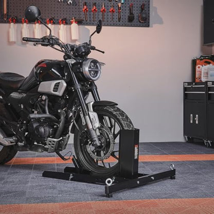 VEVOR Motorcycle Wheel Chock, Max. 1800 lbs Heavy Duty Motorcycle Stand, with 6 Adjustable Holes, Durable Steel Construction, Fits 15"-22" Wheels, Work with Off-Road and Regular Bikes