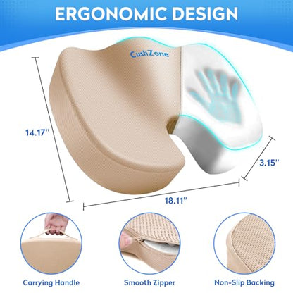 CushZone Seat Cushion, Office Chair Cushions, Car Seat Cushion, Non-Slip Sciatica & Back Coccyx Tailbone Pain Relief Chair Pad, Memory Foam (Khaki) - color: Khaki, size: Large