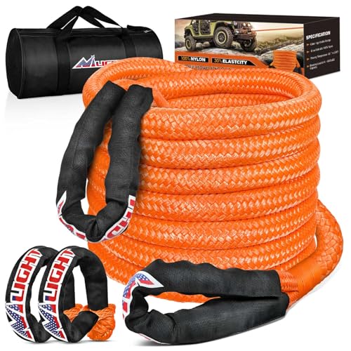 Nilight Kinetic Recovery Tow Rope Kit with 2 Soft Shackle 1" x 20ft Heavy Duty Offroad Tow Rope Snatch Strap Towing Strap kit 48,000LBS for UTV ATV SUV Truck Car Jeep Tractor - color: 1in x 20ft Rope+2 Pcs Soft Shackle