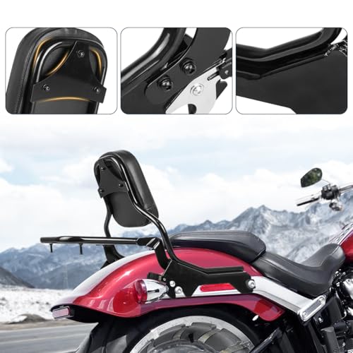 Rear Backrest Sissy Bar Compatible with for Harley Softail Fat Boy FLFB FLFBS Breakout FXBR FXBRS 2018-up Upright Passenger Sissy Bar Backrest with Back Rest Pad Luggage Rack - color: With Luggage Rack