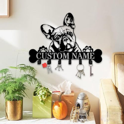 Custom French Bulldog Wall Hanger with Hooks, Bulldog Key Holder for Wall, Metal Rack for Coats, Keys, and Leashes (French Bulldog Key Holder) - color: French Bulldog Key Holder