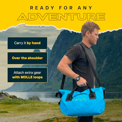 Malo’o Waterproof Dry Duffel, Heavy-Duty Roll Top Waterproof Gear Bag with Shoulder Strap & Molle Loops, Marine Duffel for Kayaking, Boating, Camping, Beach & Travel, Blue, 40L - color: Blue, size: 40L