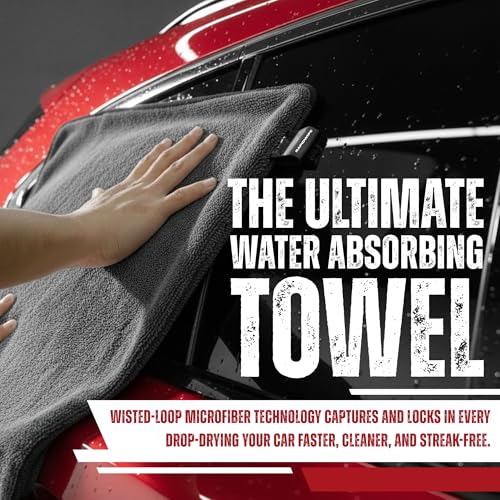 RAPIDWIPE 24" x 36" Ultra Drying Towel 1300 GSM Twisted Loop Microfiber, Super Absorbent, No Streaks or Lint, Double Sided – Reusable Car Wash Towel, Auto Detailing Cloth,