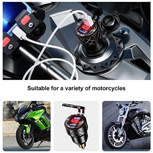 Kewig Aluminum DIN Plug Charger Motorcycle Dual Quick 3.0 USB Charger Power Adapter with LED Display Waterproof for 12V-24V BMW Ducati Triumph DIN Socket - style: Red with Blue Light