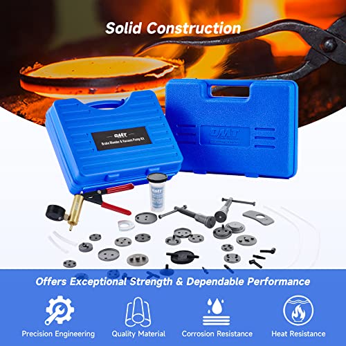 Orion Motor Tech 2 in 1 Brake Caliper Compression Tool & Brake Bleeder Kit, Handheld Vacuum Pump Brake Bleeder Tool Set, Disc Brake Pad Service Tool with Thrust Bolt Retaining Plates & 18 Adapters - color: Blue