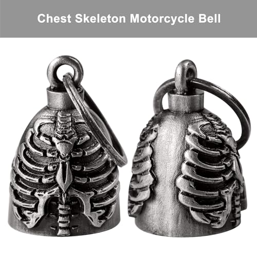 Dream Apparel Motorcycle Bell Guardian Angel Drive Away Gremlin, Biker Bell for Men Women Rider Riding, Good Luck Gift - style: Chest Skeleton