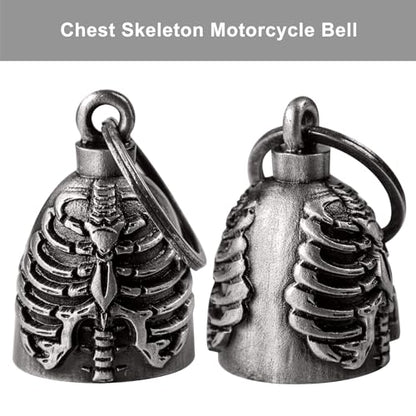 Dream Apparel Motorcycle Bell Guardian Angel Drive Away Gremlin, Biker Bell for Men Women Rider Riding, Good Luck Gift - style: Chest Skeleton