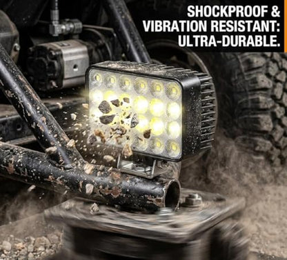 2-Pack 72W LED Work Light 12V 24V Fog Light, 9000LM Spot Flood Combo Beam IP67 Waterproof Offroad Led Pods for Truck Tractor ATV SUV Boat Mower Excavator