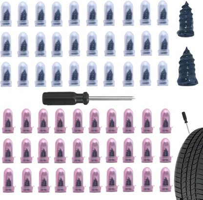 61PCS Tire Repair Rubber Nail, Vacuum Tire Repair Spiral Rubber Studs Kit, Self-Service Tire Screw Plugs Quick Repairs Tool with Screwdriver for Most Vehicle Tractor Tires Puncture Repairs - size: 60 PCS + Screwdriver