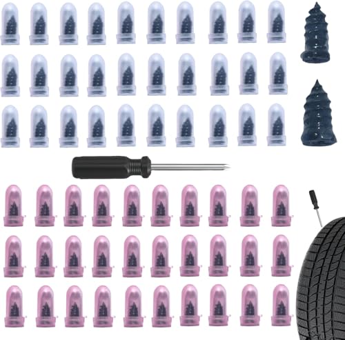61PCS Tire Repair Rubber Nail, Vacuum Tire Repair Spiral Rubber Studs Kit, Self-Service Tire Screw Plugs Quick Repairs Tool with Screwdriver for Most Vehicle Tractor Tires Puncture Repairs - size: 60 PCS + Screwdriver