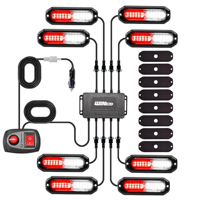 WINECO 8PCS LED Strobe Lights 12V Sync Feature Red White 12LED Emergency Hazard Warning Lights with Strobe Controller for Trucks Vehicles ATV RV Cars Van - color: RED WHITE